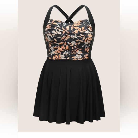 BloomChic Tropical Graphic Crossover Ruffle Hem Swim Dress - Picture 7 of 8